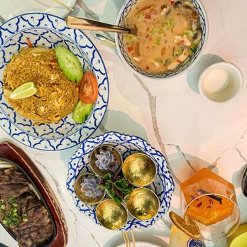 Charm Kitchen & Bar - Tom Yum fried rice 10/10, Tom kha 10/10, weekend flower dumpling appetizer forgot the name 10/10, and tiger steak 10/10 - Thai Near Me - The Woodlands, Texas Charm Kitchen & Bar - Tom Yum fried rice 10/10, Tom kha 10/10, weekend flower dumpling appetizer forgot the name 10/10, and tiger steak 10/10 - Thai Near Me - The Woodlands, Texas