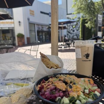 Hummus Republic  - Bowl, Pita Chips Hummus and a side of boba from COMEBUYTEA - Salad Near Me - Huntington Beach, California