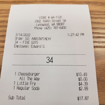 Five Guys - Too much money. - Burgers Near Me - Lynnwood, Washington