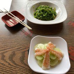 Seaweed Salad and Ebi Sunomono