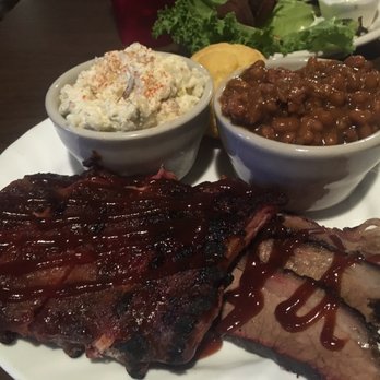 Slammin Jammin BBQ - Two meal combo plate (1/4 slab of ribs, 1/4 lbs of brisket, side of potato salad, baked beans, and corn bread) - Barbeque Near Me - Corning, New York