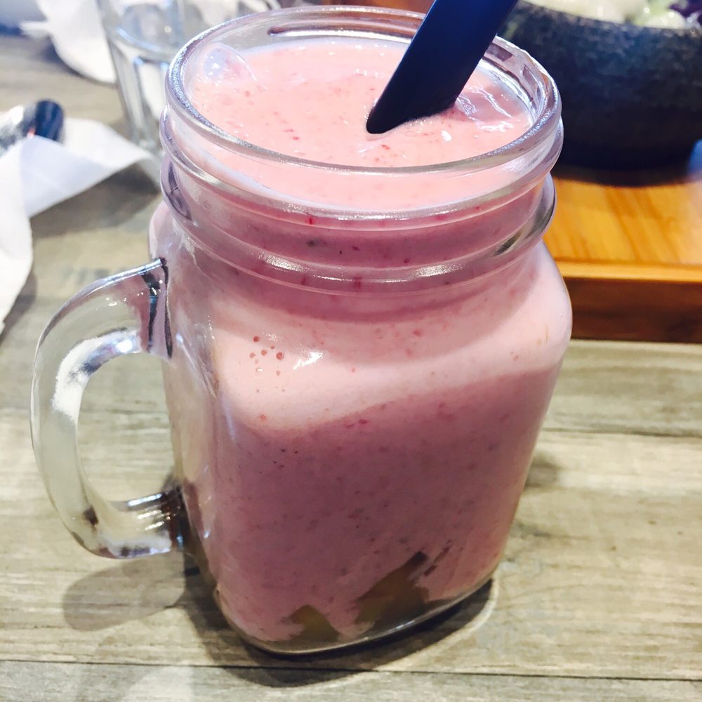 Sugar Marmalade - Strawberry Banana Drink with Aiyu Jelly. Basically a strawberry banana smoothie. - Desserts Near Me - London, Ontario Sugar Marmalade - Strawberry Banana Drink with Aiyu Jelly. Basically a strawberry banana smoothie. - Desserts Near Me - London, Ontario