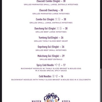 Maiden Korea - Menu - Korean Near Me - New York, New York