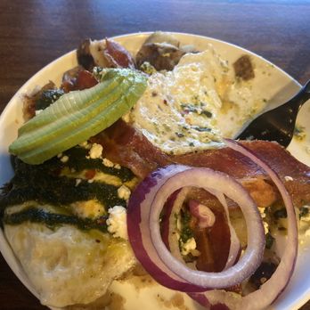 Toasted - 2 eggs & pesto potatoes(onions not included) - Coffee & Tea Near Me - Riverside, California