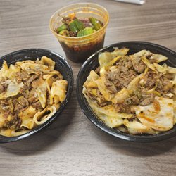 Xi'An Famous Foods - Cumin lamb noodles - their signature! Pickled cucumber in the back