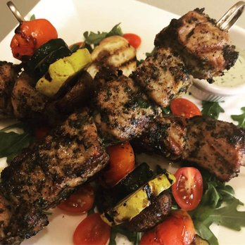Mazi - Always juicy and perfectly seasoned! Our pork souvlaki! - New American Near Me - Washington, DC, District of Columbia