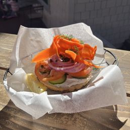 Half veggie on Rosemary bagel Half veggie on Rosemary bagel