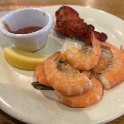 World Buffet & Grill - Shrimp cocktail and BBQ chicken.
