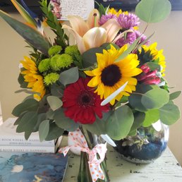 Custom bouquet with a hand-written card and vase, delivered locally for $45 total!