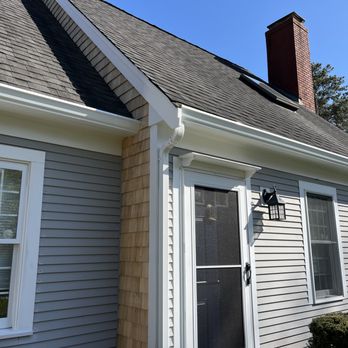 Cape Cod Gutter Monkeys - Recently installed Azec and shingles were treated very kindly and the new gutters were cut in and flashed properly. No water in that corner! - Gutter Services Near Me - Mashpee, Massachusetts