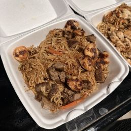 "Soba" noodles with steak and shrimp & "soba"noodles with chicken. "Soba" noodles with steak and shrimp & "soba"noodles with chicken.