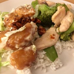 King's Chinese Cuisine - (L) Honey Walnut Shrimp (R) Garlic Chicken