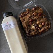 Photo of ELife Restaurant - Washington, DC, United States. Cashew nog and gluten free peanut butter brownie