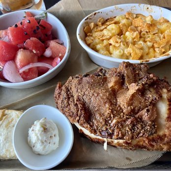 The Monroe - Fried Chicken, Mac and cheese, watermelon salad, biscuits - New American Near Me - Orlando, Florida The Monroe - Fried Chicken, Mac and cheese, watermelon salad, biscuits - New American Near Me - Orlando, Florida