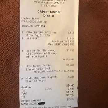 LanAnh Kitchen - Receipt - Vietnamese Near Me - Westminster, California LanAnh Kitchen - Receipt - Vietnamese Near Me - Westminster, California