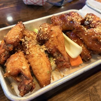 Wing Spot - 12 pc bone-in, peanut butter coated and Korean kick coated. This one could have been hotter for our liking. - Chicken Wings Near Me - Redding, California