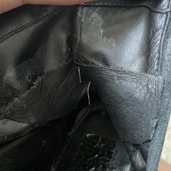 Joe Pacific Shoe Repair - Sloppy patch job. Also not sure if the logic behind using white thread on black leather especially when it's visible from the outside. - Shoe Repair Near Me - Honolulu, Hawaii Joe Pacific Shoe Repair - Sloppy patch job. Also not sure if the logic behind using white thread on black leather especially when it's visible from the outside. - Shoe Repair Near Me - Honolulu, Hawaii