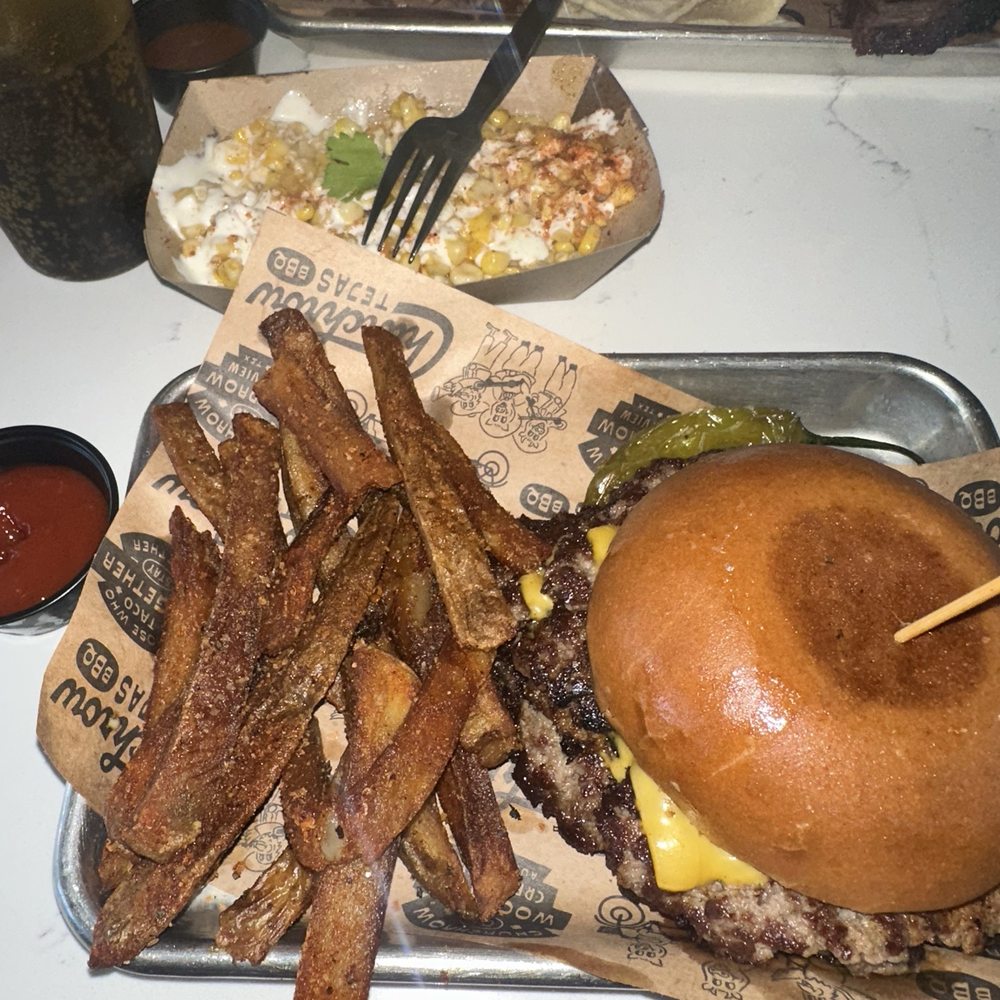 Brisket Smash Burger, Fries, Corn Brisket Smash Burger, Fries, Corn