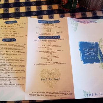 Summer Shack-  Cambridge - 12/12/19 menu - Seafood Near Me - Cambridge, Massachusetts