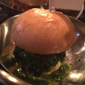 Sienna Mercato - Chicken meatball slider with spinach pesto - Italian Near Me - Pittsburgh, Pennsylvania Sienna Mercato - Chicken meatball slider with spinach pesto - Italian Near Me - Pittsburgh, Pennsylvania