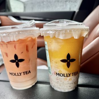 Molly Tea - Dual-Layer Salted Cheese Thai Tea & Jasmine Mango smoothie with sago - Coffee & Tea Near Me - Atlanta, Georgia