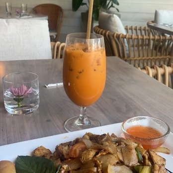 Ka Thai - Pad Kee Maw with spring roll & Thai iced tea - Thai Near Me - Dallas, Texas