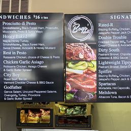 The Boy's Deli sandwich menu The Boy's Deli sandwich menu