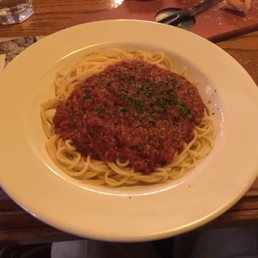 A classic bowl of their spaghetti served with a mild hot sauce for an extra bit of kick. It was great!
