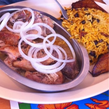 El Bajareque Restaurant - Roast pork 7$ w rice beans and plantains. Yummiest - Latin American Near Me - Miami, Florida