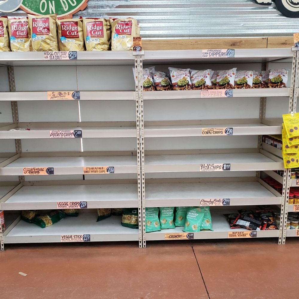 Lots of empty shelves Lots of empty shelves