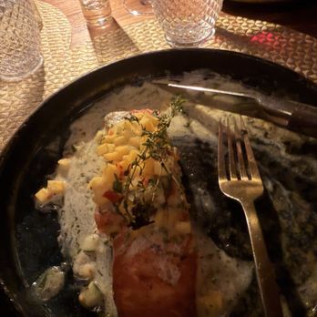 Toca Madera - Salmon with mango salsa - Steakhouses Near Me - Houston, Texas Toca Madera - Salmon with mango salsa - Steakhouses Near Me - Houston, Texas