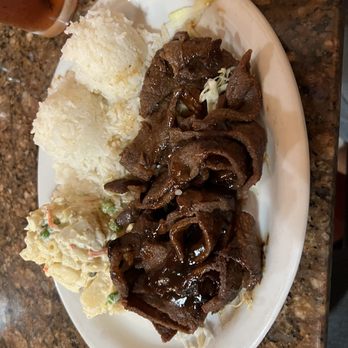 Volcano's Lava Rock Cafe - Teriyaki beef plate with Mac salad - Breakfast & Brunch Near Me - Volcano, Hawaii Volcano's Lava Rock Cafe - Teriyaki beef plate with Mac salad - Breakfast & Brunch Near Me - Volcano, Hawaii