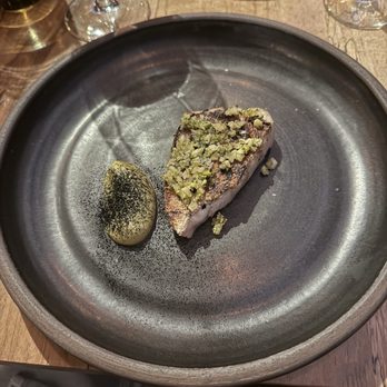 Barley Swine - Grilled hiramasa with broccoli chimichuri and broccoli purée. - New American Near Me - Austin, Texas