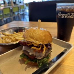Cadillac Wagyu Burger and traditional fries Cadillac Wagyu Burger and traditional fries