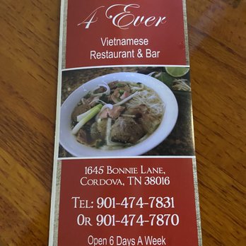 Pho 4 Ever - Front of to-go menu. - Vietnamese Near Me - Memphis, Tennessee