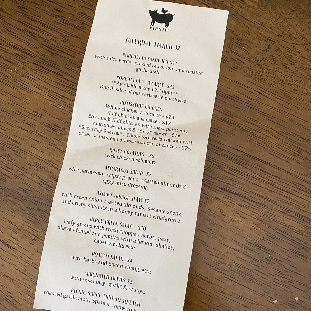 Picnic - today's menu! - Chicken Shop Near Me - Albany, California Picnic - today's menu! - Chicken Shop Near Me - Albany, California