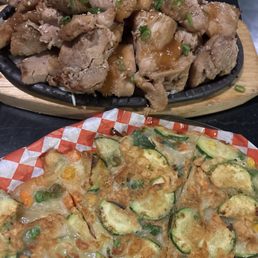 Vegetable Pancake and Some type of yummy chicken Vegetable Pancake and Some type of yummy chicken