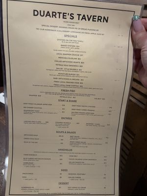 Menu photo 8 Duarte's Tavern Pescadero, CA
