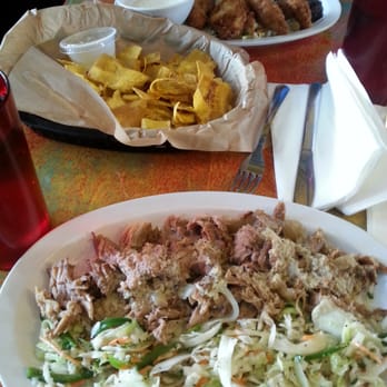 Cuba Cuba - lechon asado with citrus slaw, plaintain chips, pescàdo plate. Mmm! - Cuban Near Me - Glendale, Colorado