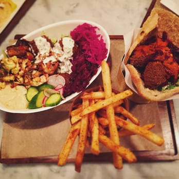 Brassica - Salad bowl, pita sandwich, fries and hummus plate - Mediterranean Near Me - Columbus, Ohio