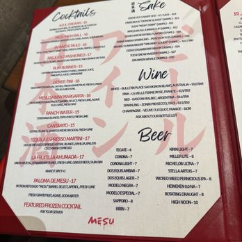 MESU - Cocktail menu. Rum runner has coconut even though it says that. - Mexican Near Me - Charleston, South Carolina MESU - Cocktail menu. Rum runner has coconut even though it says that. - Mexican Near Me - Charleston, South Carolina