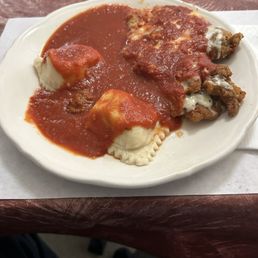 Ravioli and chicken Parmesan