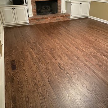 Peach State Hardwood - The final finish. Special Walnut with a matte finish. My favorite part is the flush heating/air vents. - Flooring Near Me