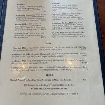Ox-Eye Vineyards Tasting Room - Tasting list (six wines of your choice) - $10... what a deal! - Wineries Near Me - Staunton, Virginia Ox-Eye Vineyards Tasting Room - Tasting list (six wines of your choice) - $10... what a deal! - Wineries Near Me - Staunton, Virginia