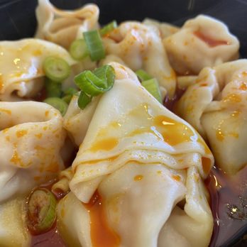 Mayflower Dumpling Express - Shrimp Chicken Wontons with Spicy Sauce - Dim Sum Near Me - Anaheim, California Mayflower Dumpling Express - Shrimp Chicken Wontons with Spicy Sauce - Dim Sum Near Me - Anaheim, California