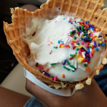 Gelati Celesti - Small (two scoops) mix of vanilla and cookie dough with sprinkles on Waffle cone - Desserts Near Me - Richmond, Virginia Gelati Celesti - Small (two scoops) mix of vanilla and cookie dough with sprinkles on Waffle cone - Desserts Near Me - Richmond, Virginia