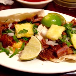 Las Delicias - Pastor Taco (marinated pork) and Gringa (marinated pork with cheese in flour.)
