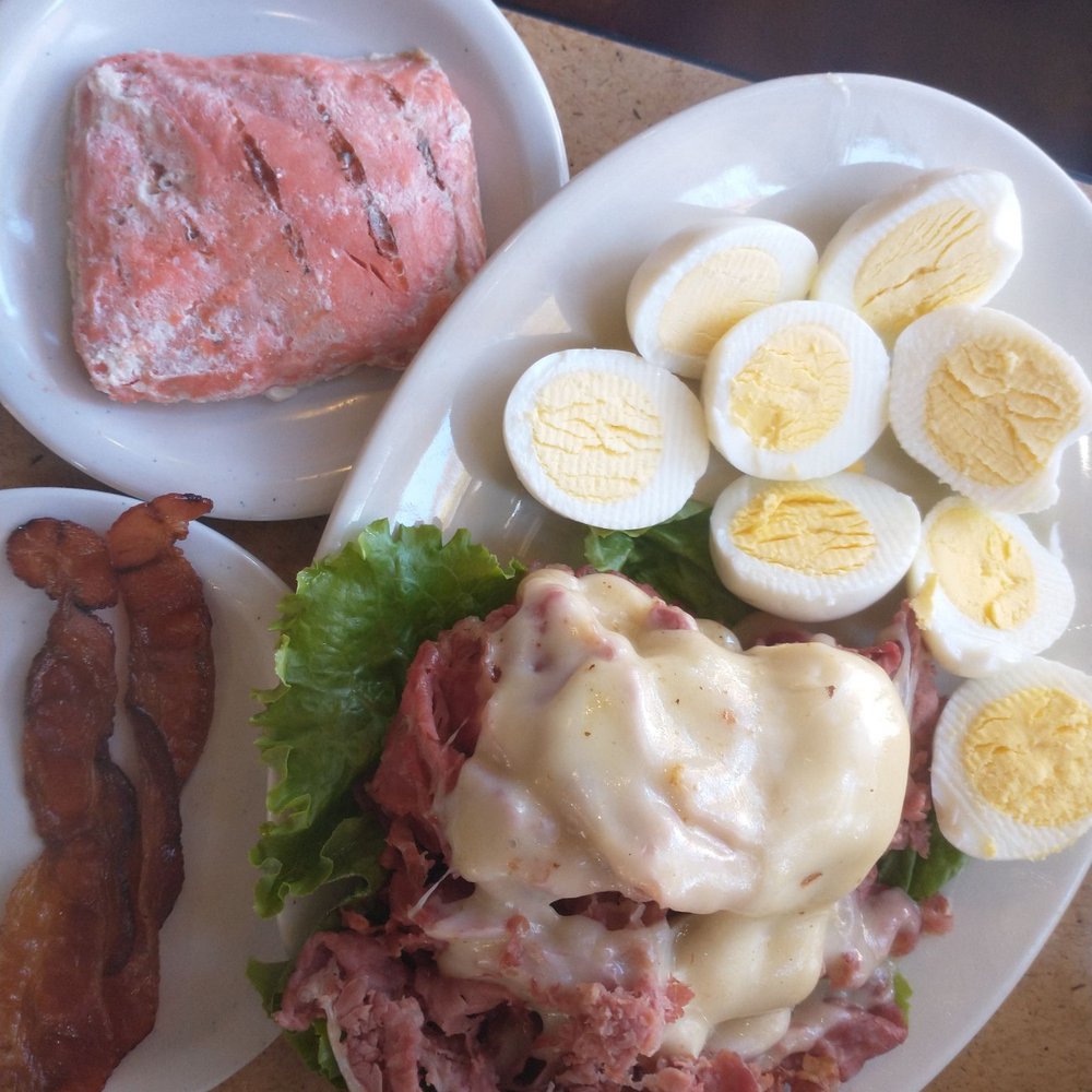 Jason's Deli - Corned beef with Swiss cheese,chard boiled eggs and bacon. Added butter. - Delis Near Me - Raleigh, North Carolina