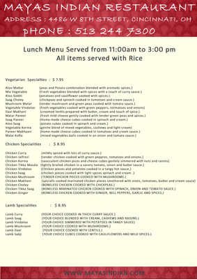 Menu photo 7 Mayas Indian Restaurant Cincinnati, OH