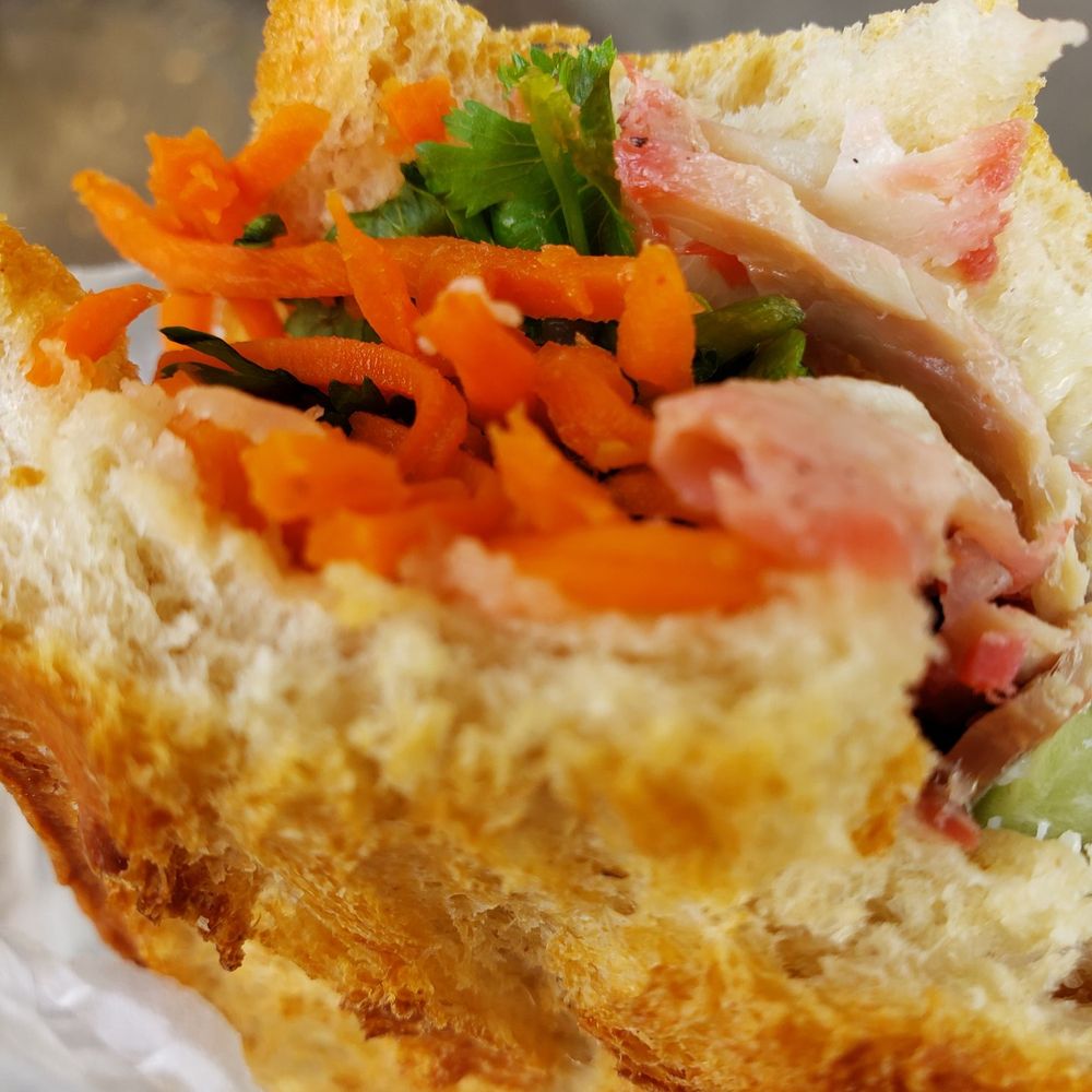 Roast pork banh mi with amazing baguette!